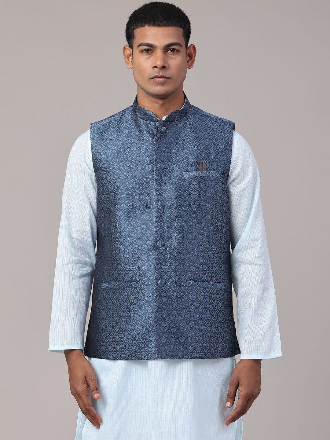 V-Mart Men Self Design Polyester Mandarin Collar Nehru Jacket - view 1
