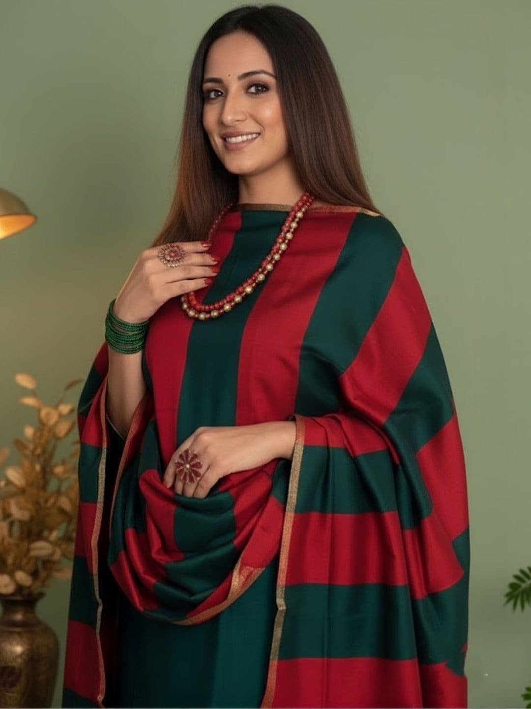 Sangria Unstitched Dress Material with Zari Border Striped Dupatta - view 1