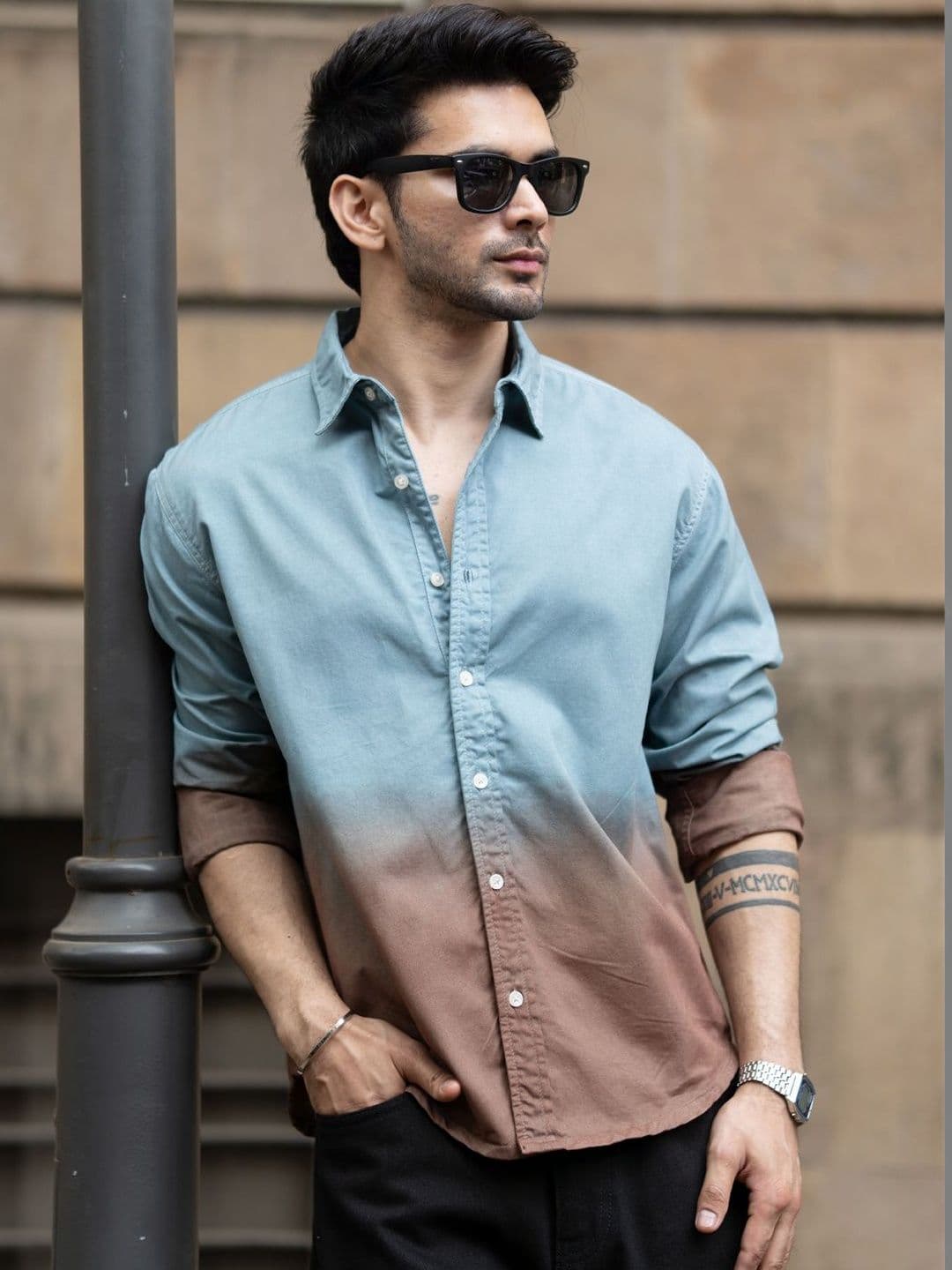 Powerlook Ombre Printed Cotton Long Sleeves Shirt - view 1