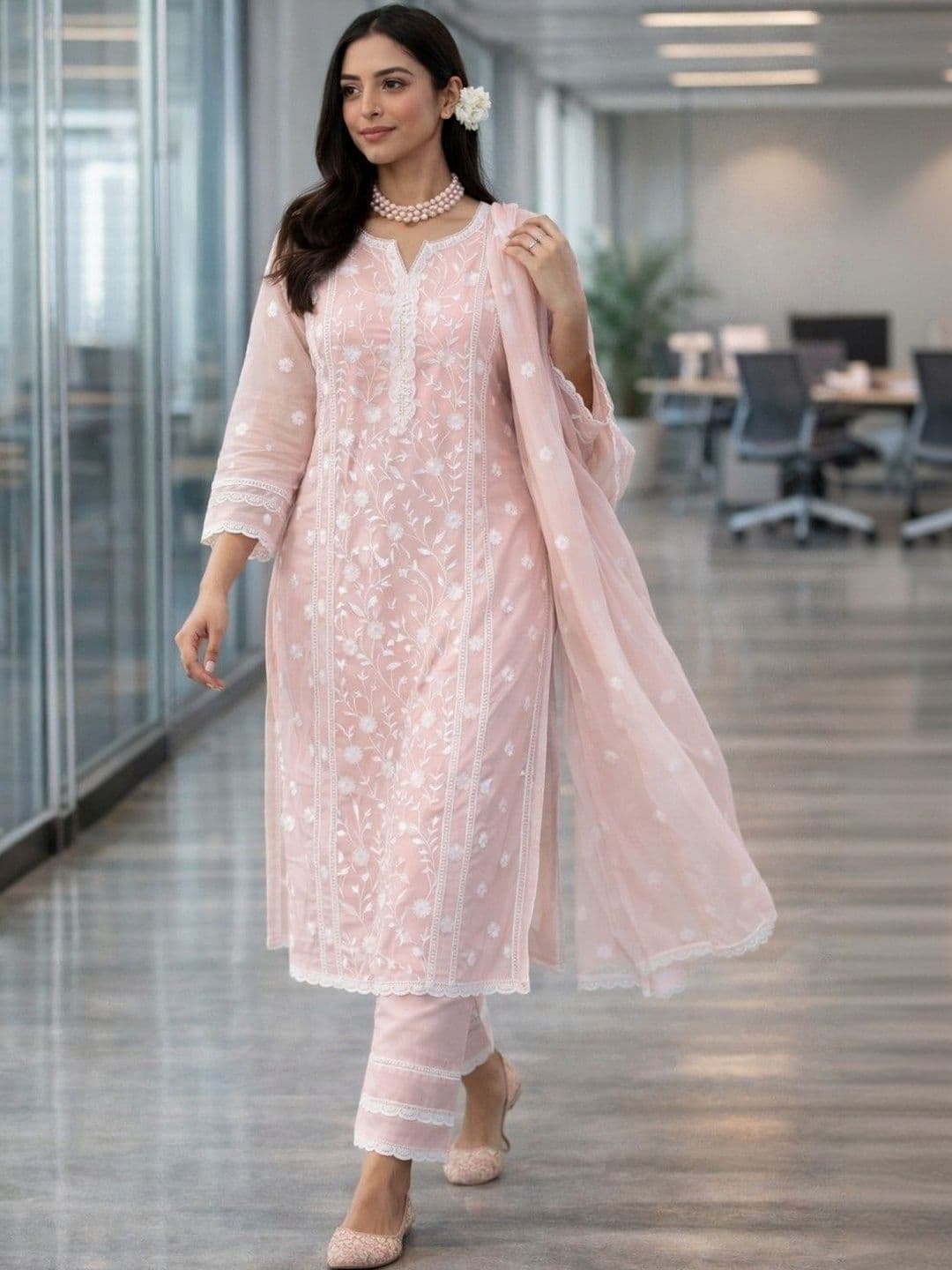 Lookmark Women Floral Embroidered Regular Kurta with Trousers - view 1