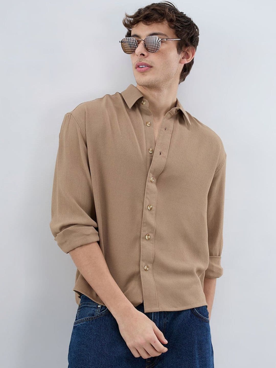 VASTRADO Khaki Olive Fine Grid Textured Shirt - view 1