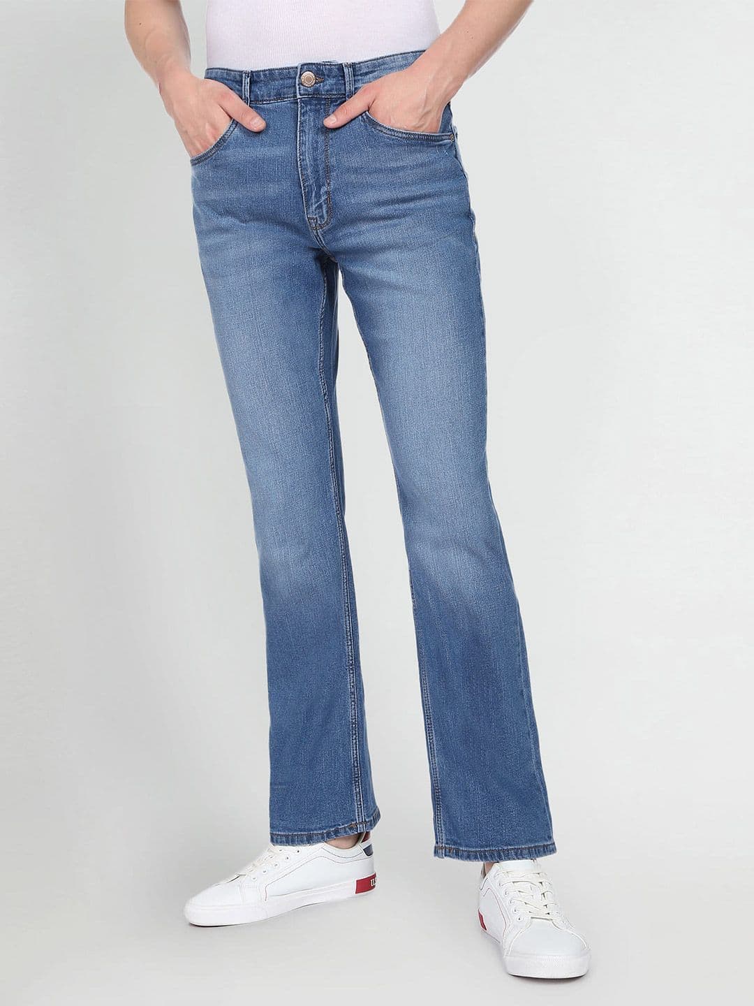 U.S. Polo Assn. Denim Co. Men Blue Connor Bootcut Mid-Rise Heavy Fade Stretchable Jeans - view 1