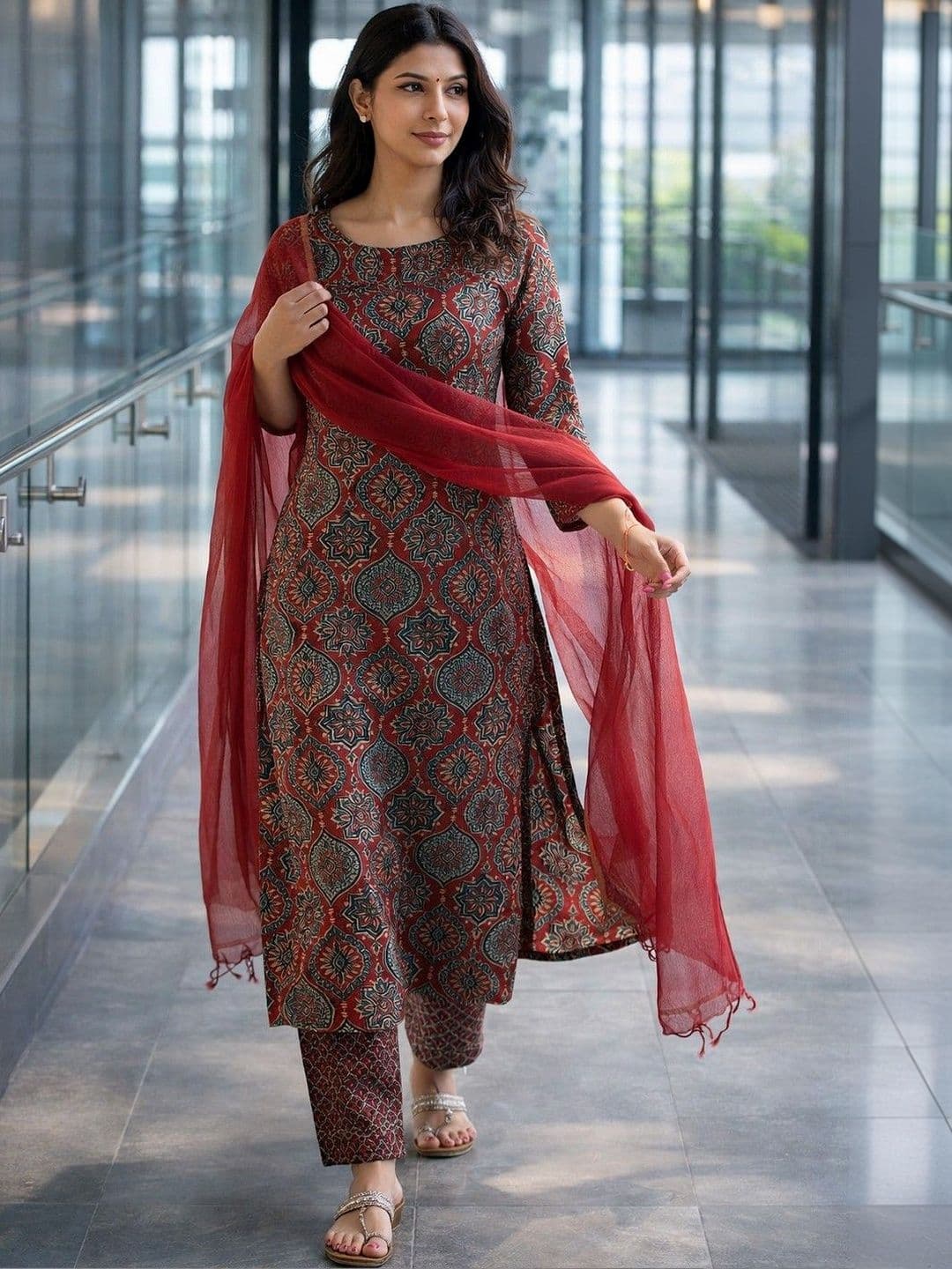 Lookmark Women Ethnic Motifs Printed Regular Kurta with Trousers & With Dupatta - view 1