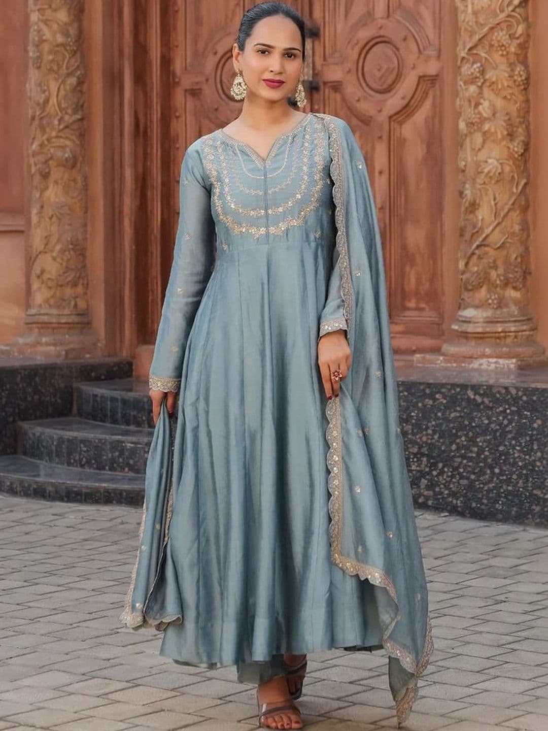 Moda Rapido Women Ethnic Motifs Embroidered Empire Sequinned Kurta with Trousers & With Dupatta - view 1