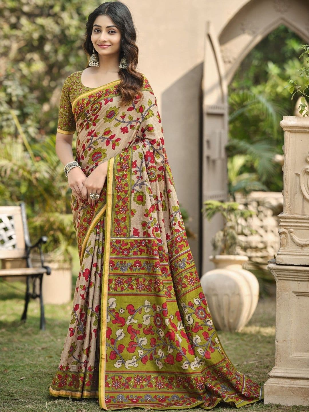 Mitera Floral Zari Muslin CottonSaree - view 1