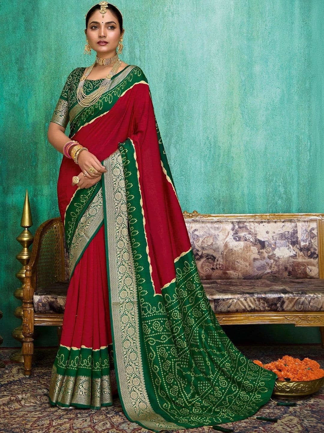 Dhaaga Ghar Bandhani Zari Silk Blend Bandhani Saree - view 1