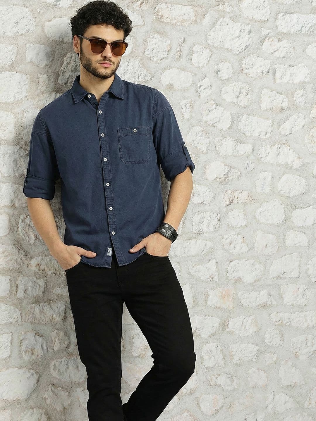 The Roadster Lifestyle Co Men Blue Regular Fit Solid Casual Denim Shirt - view 1