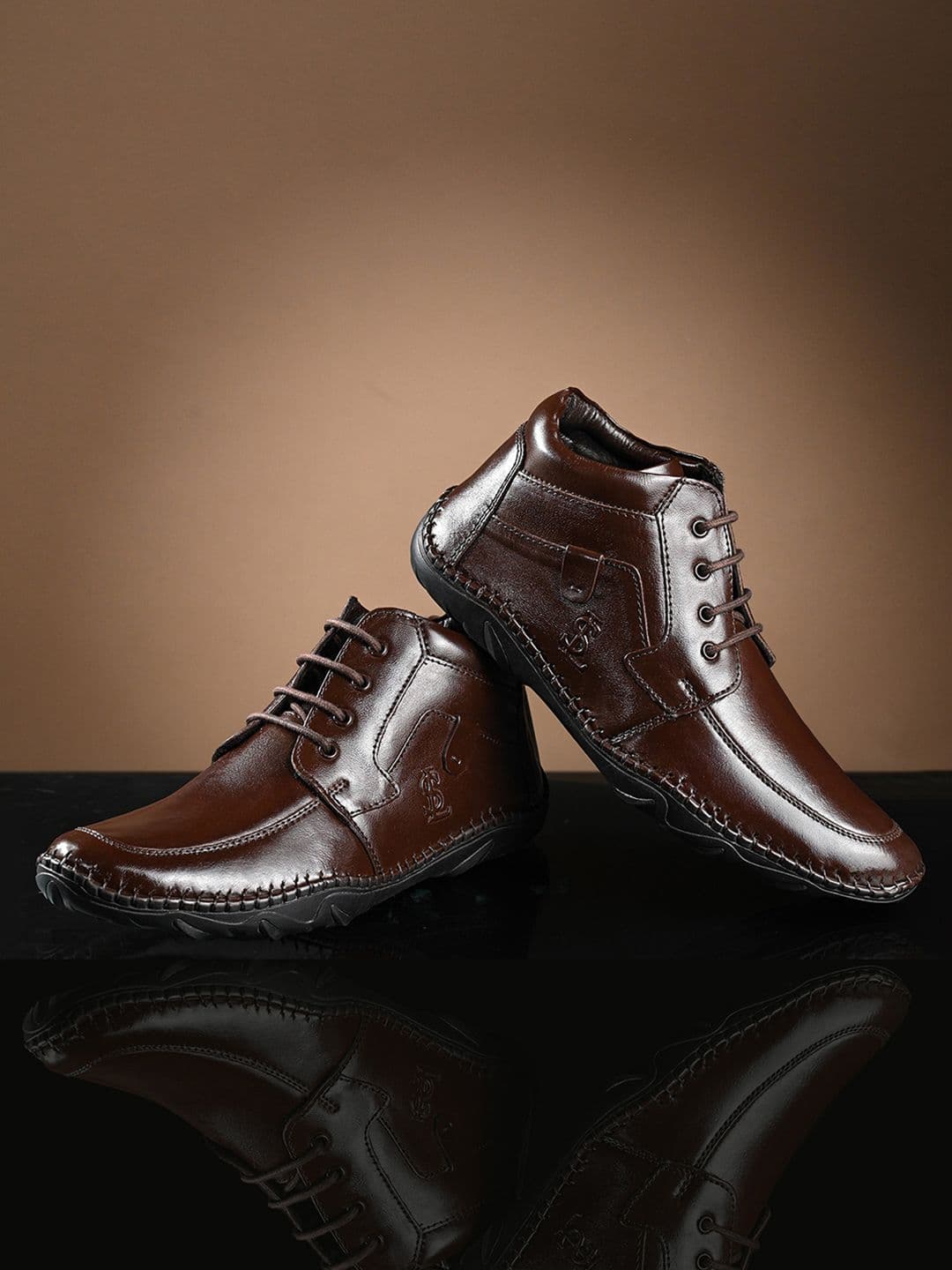 LOUIS STITCH Brunette Brown Genuine Leather Ultra Lightweight Mid-Ankle Derby Shoes - view 1