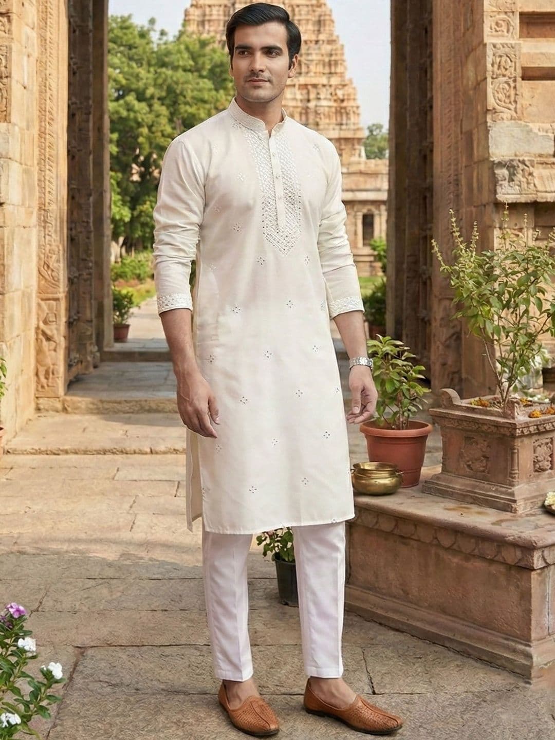 RANGRAAG Men Floral Printed Thread Work Kurta - view 1