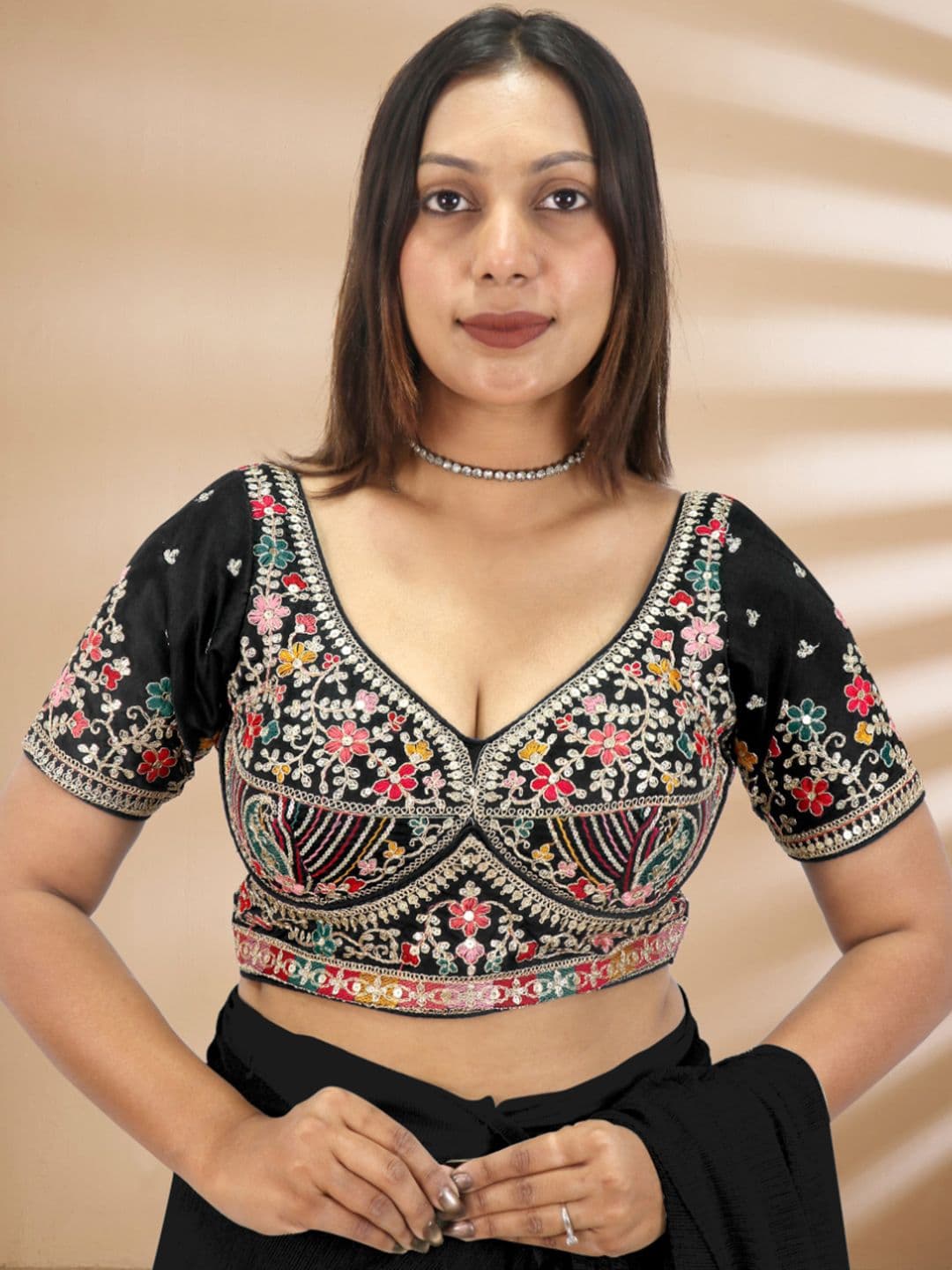 Ansar Creation Silk Embroidered Thread Work Saree Blouse - view 1