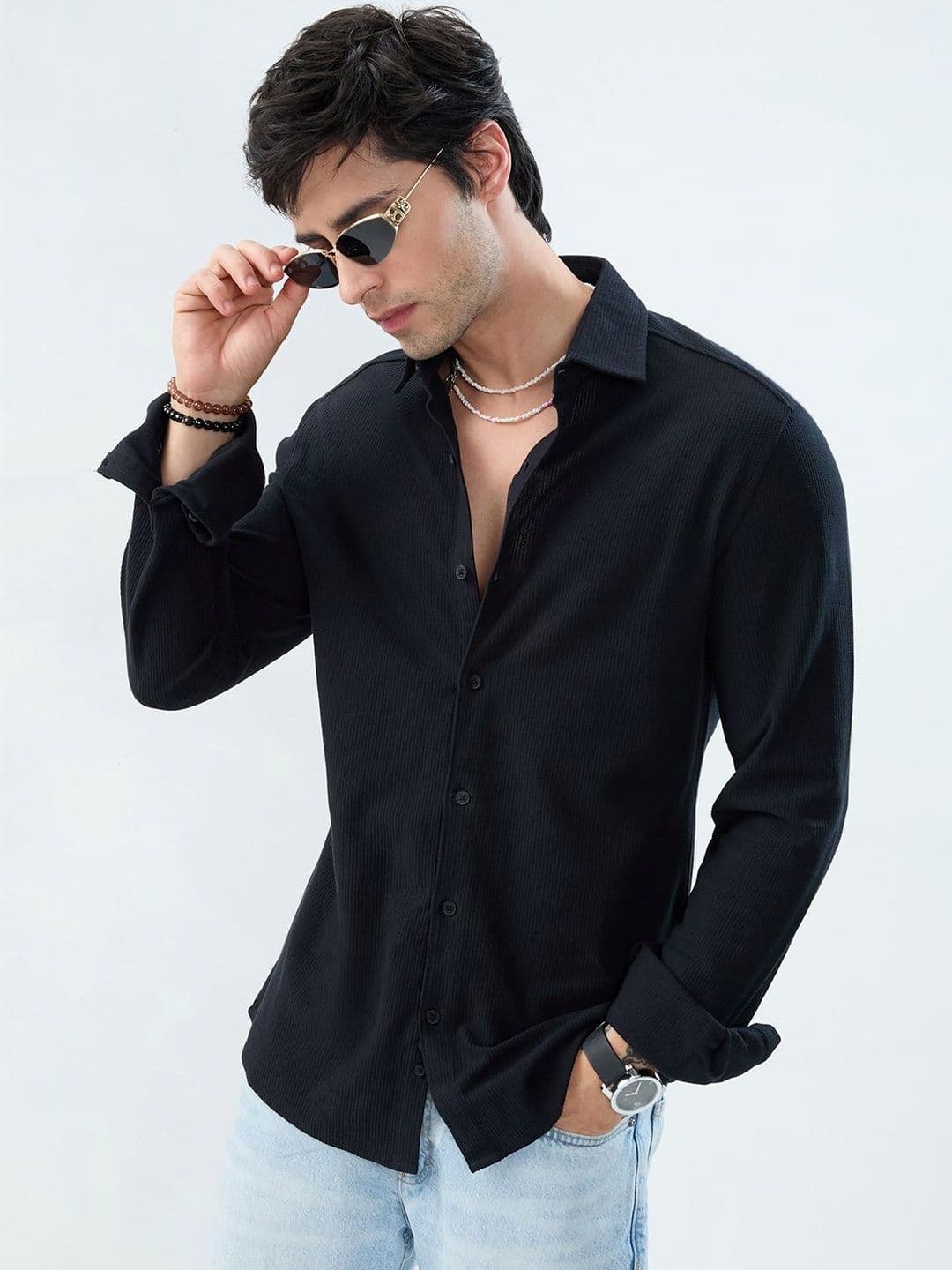 VASTRADO Classic Black Textured Knit Shirt - view 1