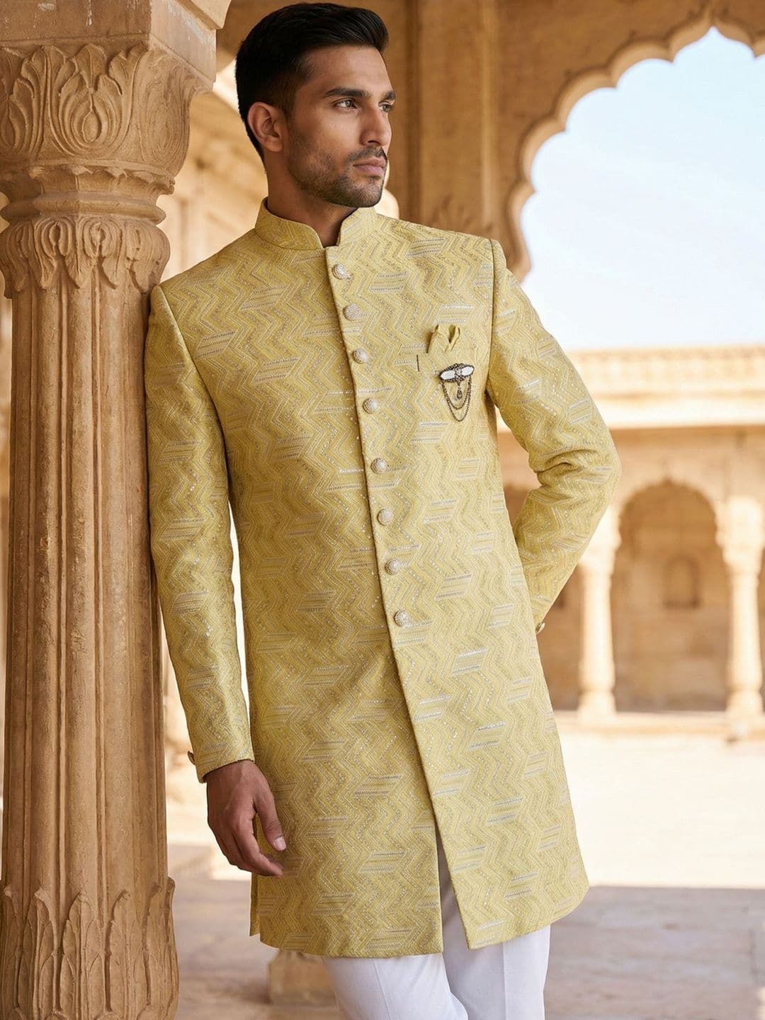 Jompers Embroidered Mandarin Collar Sherwani