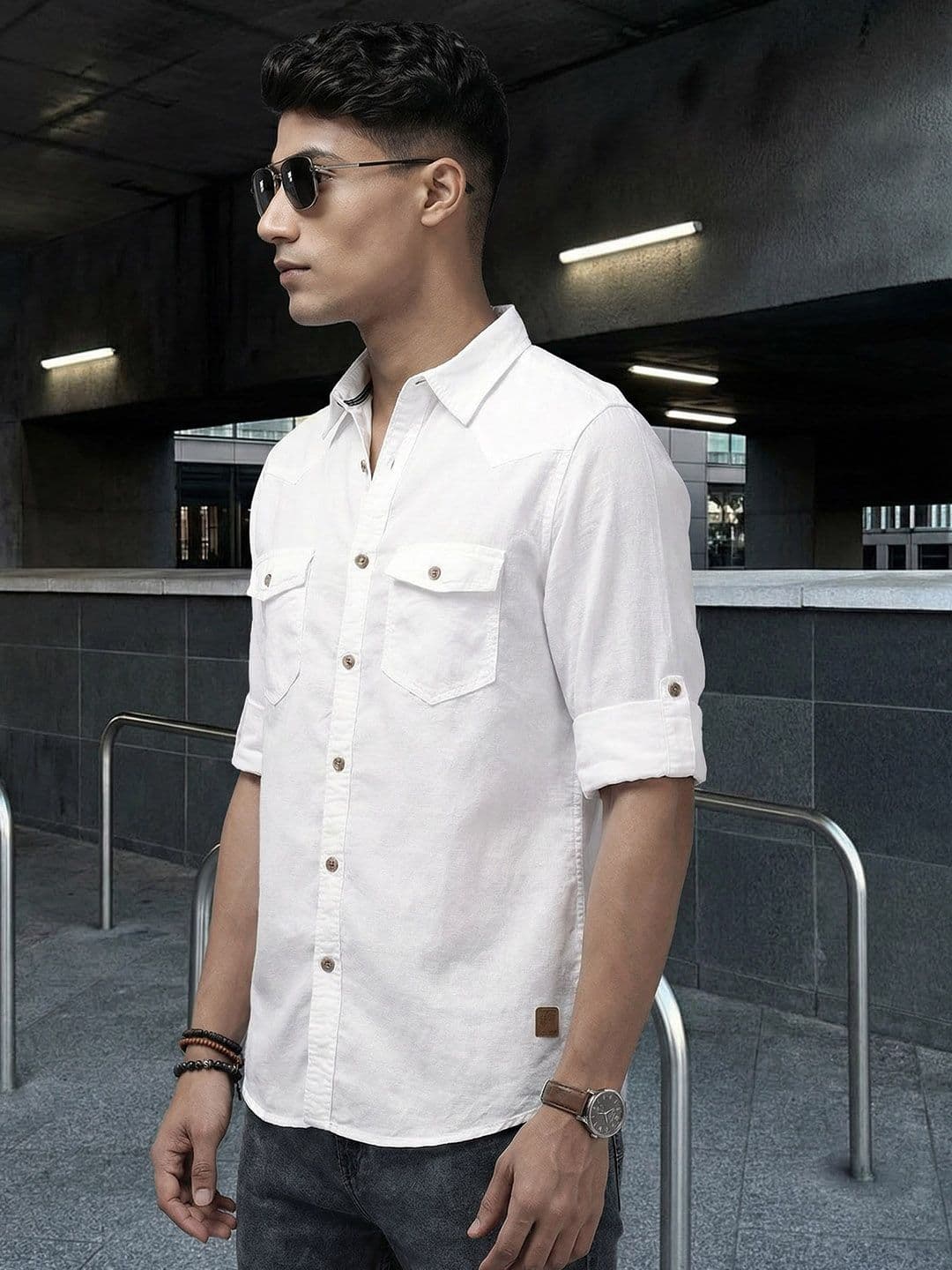 Roadster Men White Solid Regular Fit Cotton Linen Casual Shirt - view 1