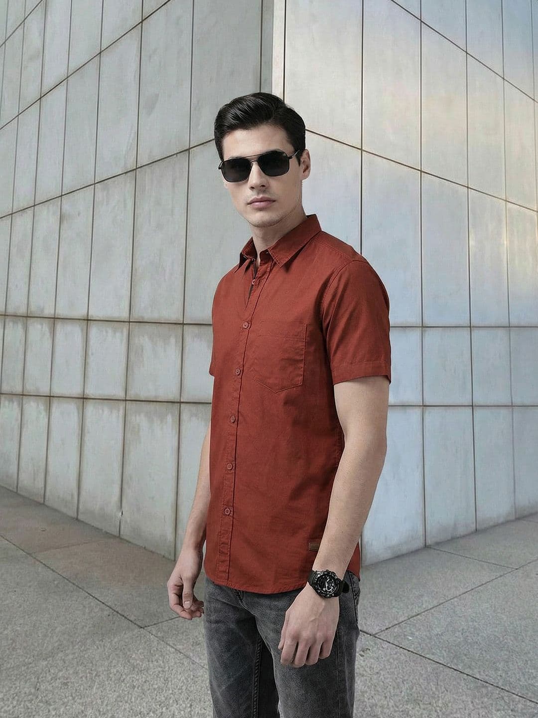 Roadster Men Rust Red Solid Pure Cotton Casual Shirt - view 1