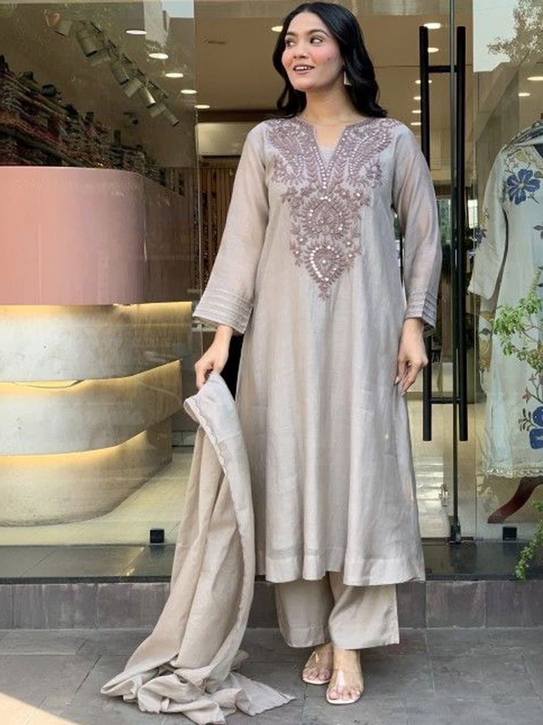 SATANI ENTERPRISE Women Ethnic Motifs Embroidered Regular Sequinned Kurta with Palazzos & With Dupatta - view 1