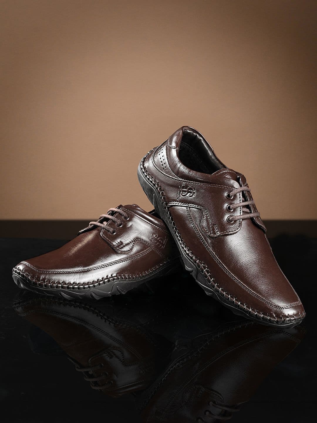 LOUIS STITCH Men Brunette Brown Genuine Leather Ultra Lightweight Derby Shoes - view 1