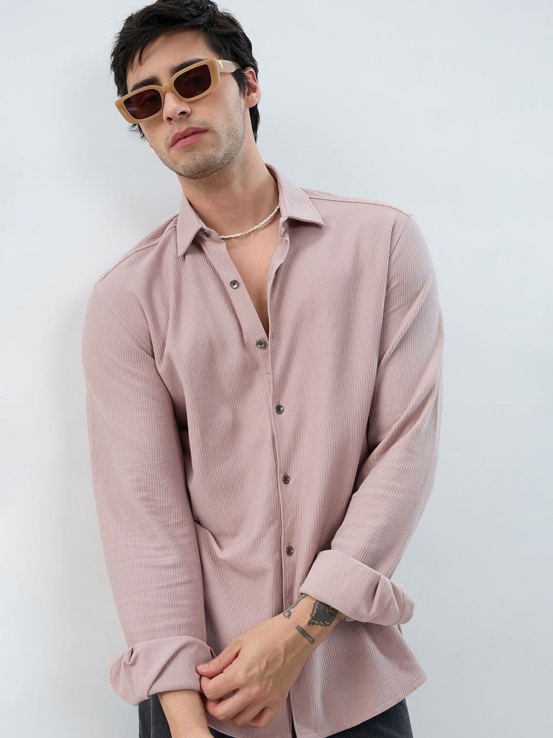 VASTRADO Oyster Pink Textured Knit Shirt - view 1