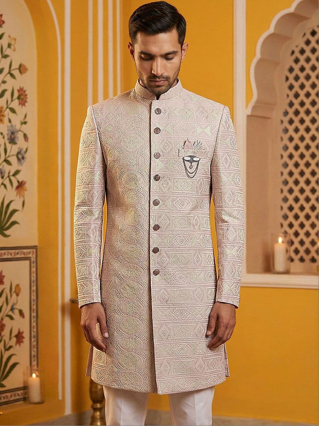 Jompers Embroidered Mandarin Collar Sherwani