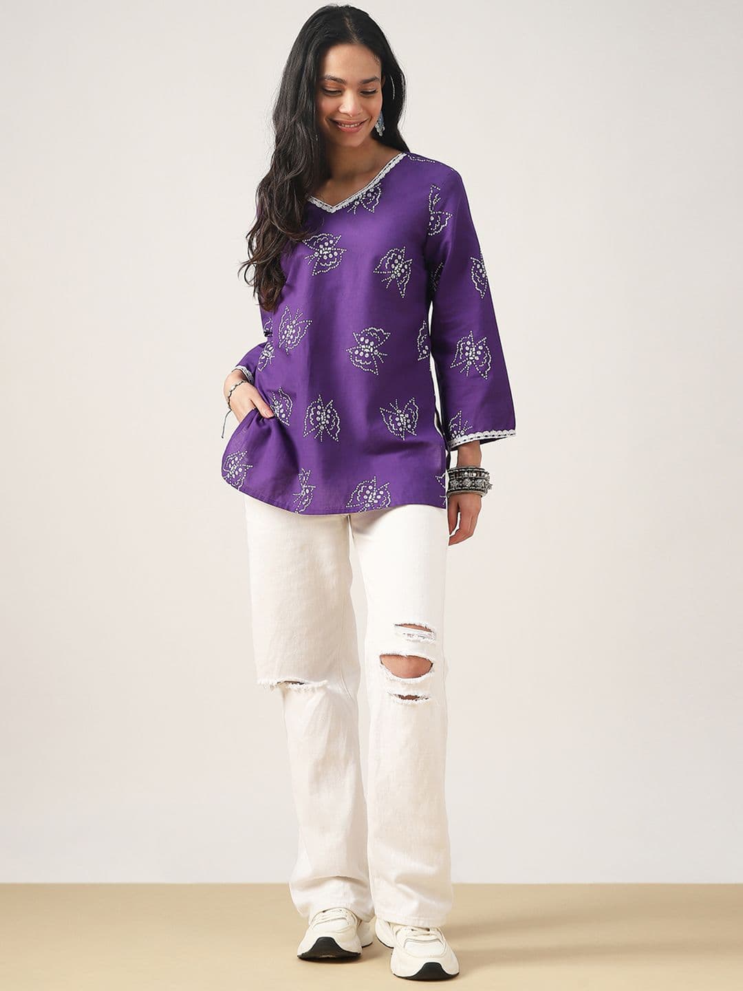 BKApparels Leheriya Printed V-Neck Pure Cotton Kurti - view 1