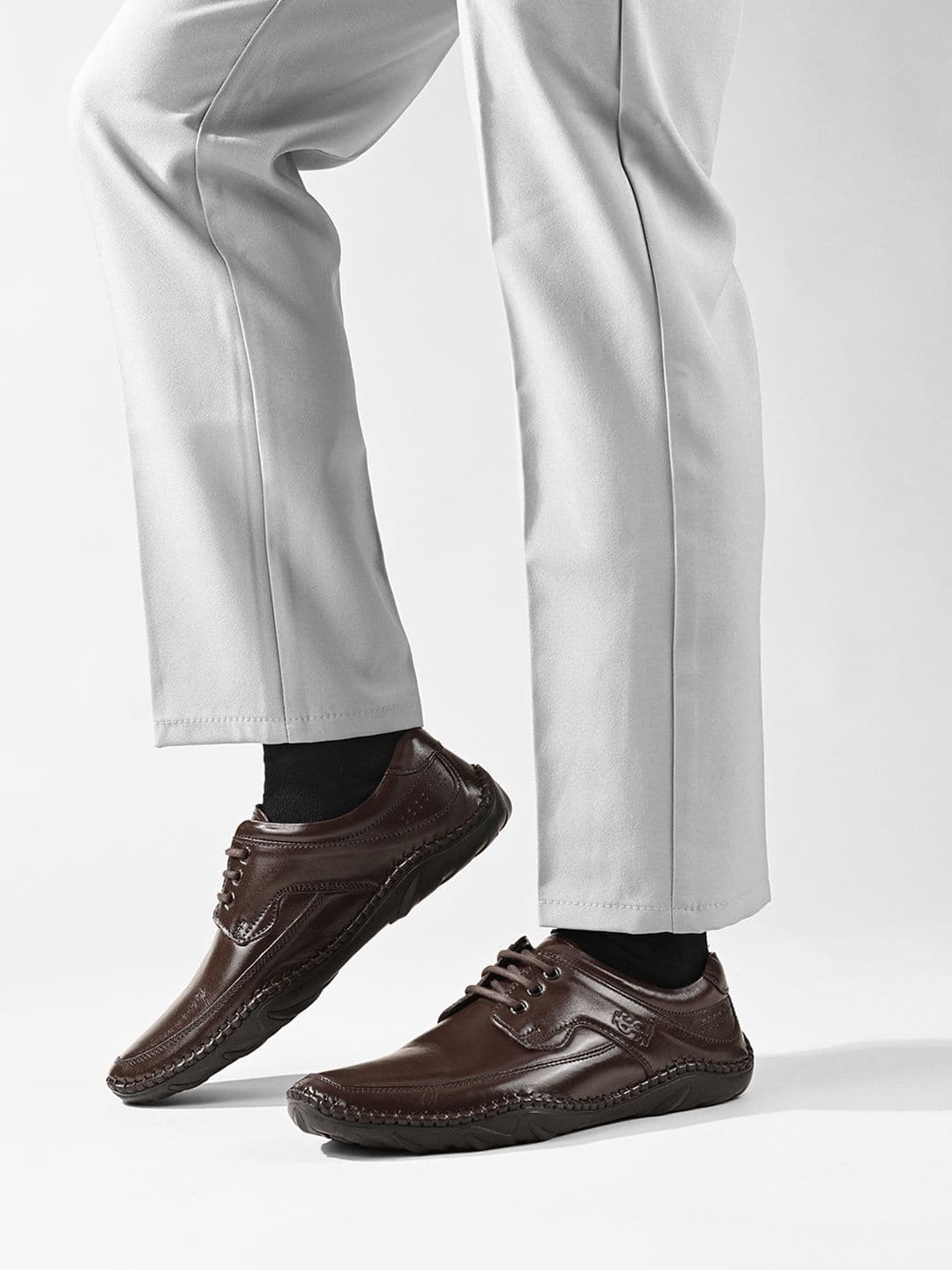 LOUIS STITCH Men Brunette Brown Genuine Leather Ultra Lightweight Derby Shoes - view 1