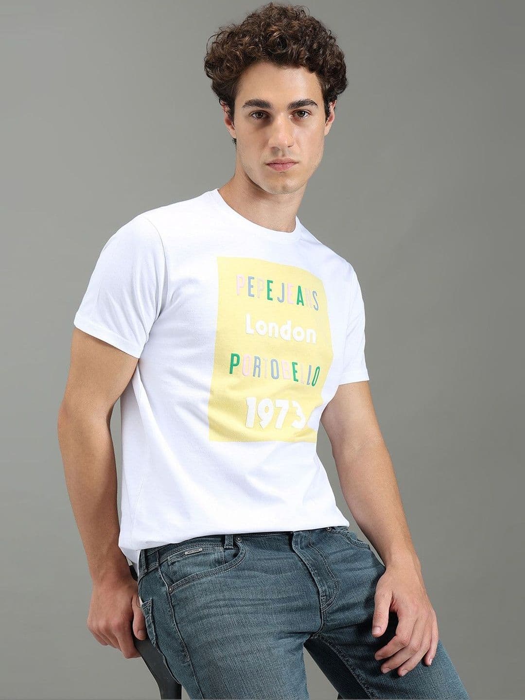 Pepe Jeans Men Typography Printed Pure Cotton Slim Fit T-shirt - view 1