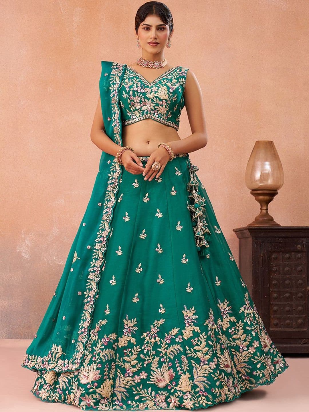 panchhi Sequinned Embroidered Tissue Lehenga Choli With Dupatta - view 1