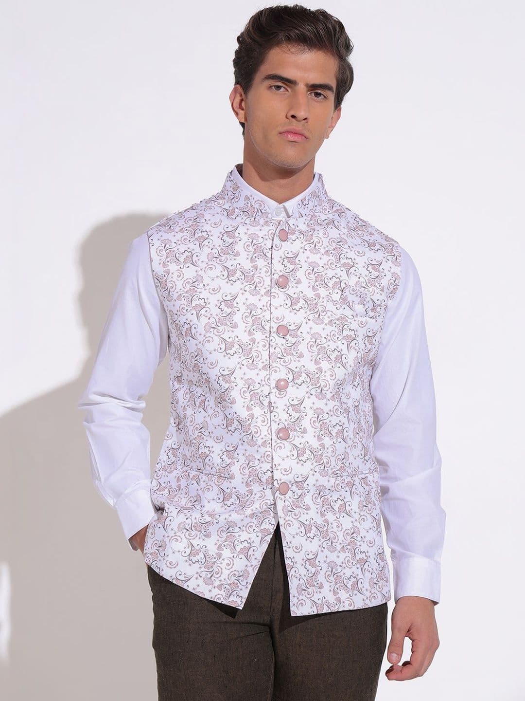 SHOWOFFFF Printed Mandarin Collar Sleeveless Nehru Jacket - view 1