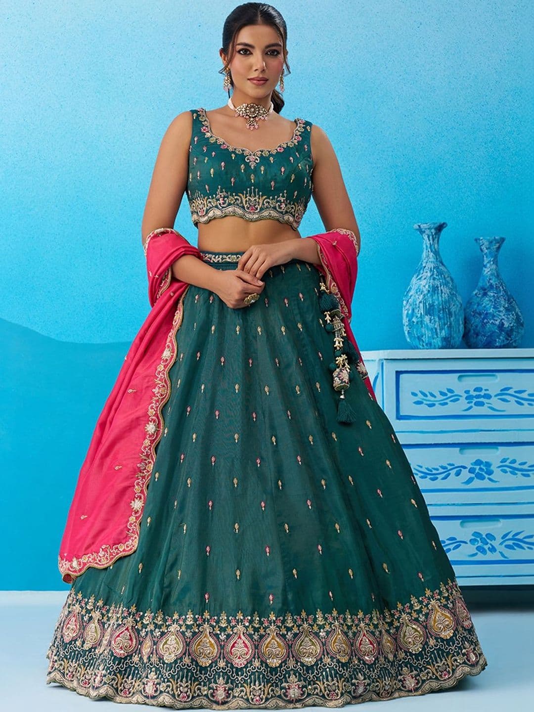 panchhi Embroidered Semi-Stitched Lehenga & Unstitched Blouse With Dupatta - view 1