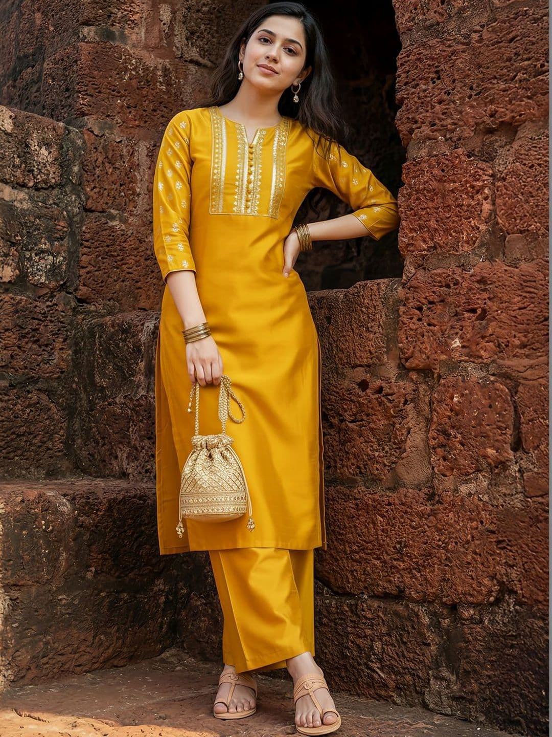 Anouk Rustic Women Ethnic Motifs Embroidered Regular Thread Work Kurta with Palazzos - view 1