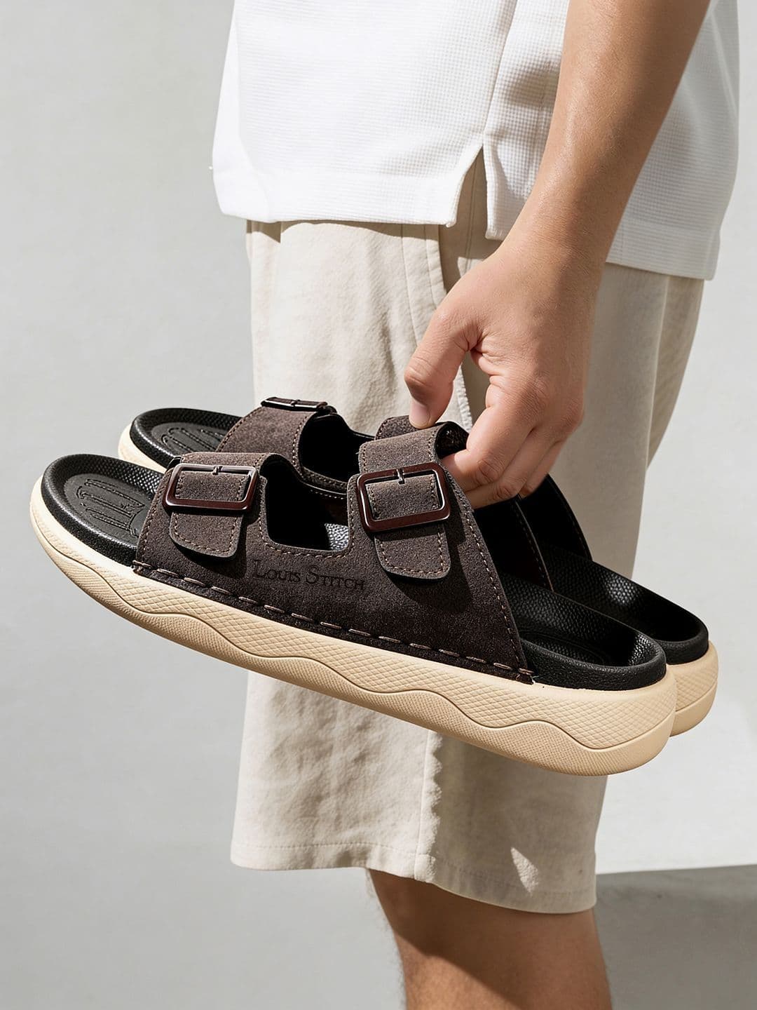 LOUIS STITCH Men's Brunette Brown Double Strap Lightweight Open Toe Sandal - view 1