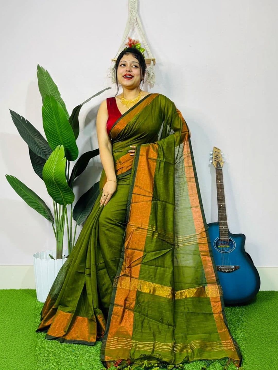 all about you Woven Design Pure Cotton Handloom Khadi Saree - view 1