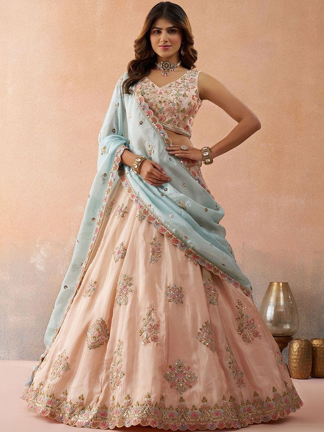 panchhi Sequinned Embroidered Tissue Lehenga Choli With Dupatta - view 1