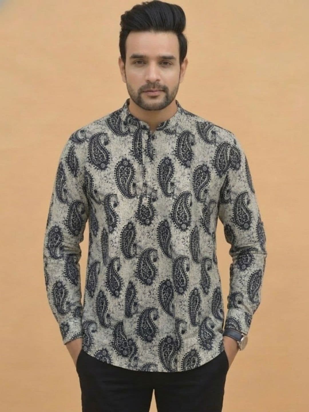 Anouk Rustic Men Yoke Design Patchwork Kurta - view 1