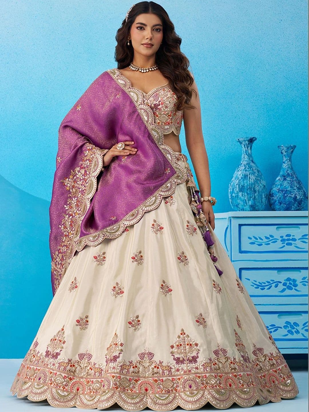 panchhi Sequinned Embroidered Tissue Lehenga Choli With Dupatta - view 1