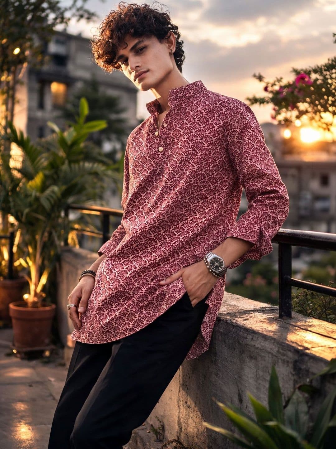 Rawayi Men Floral Kurta - view 1