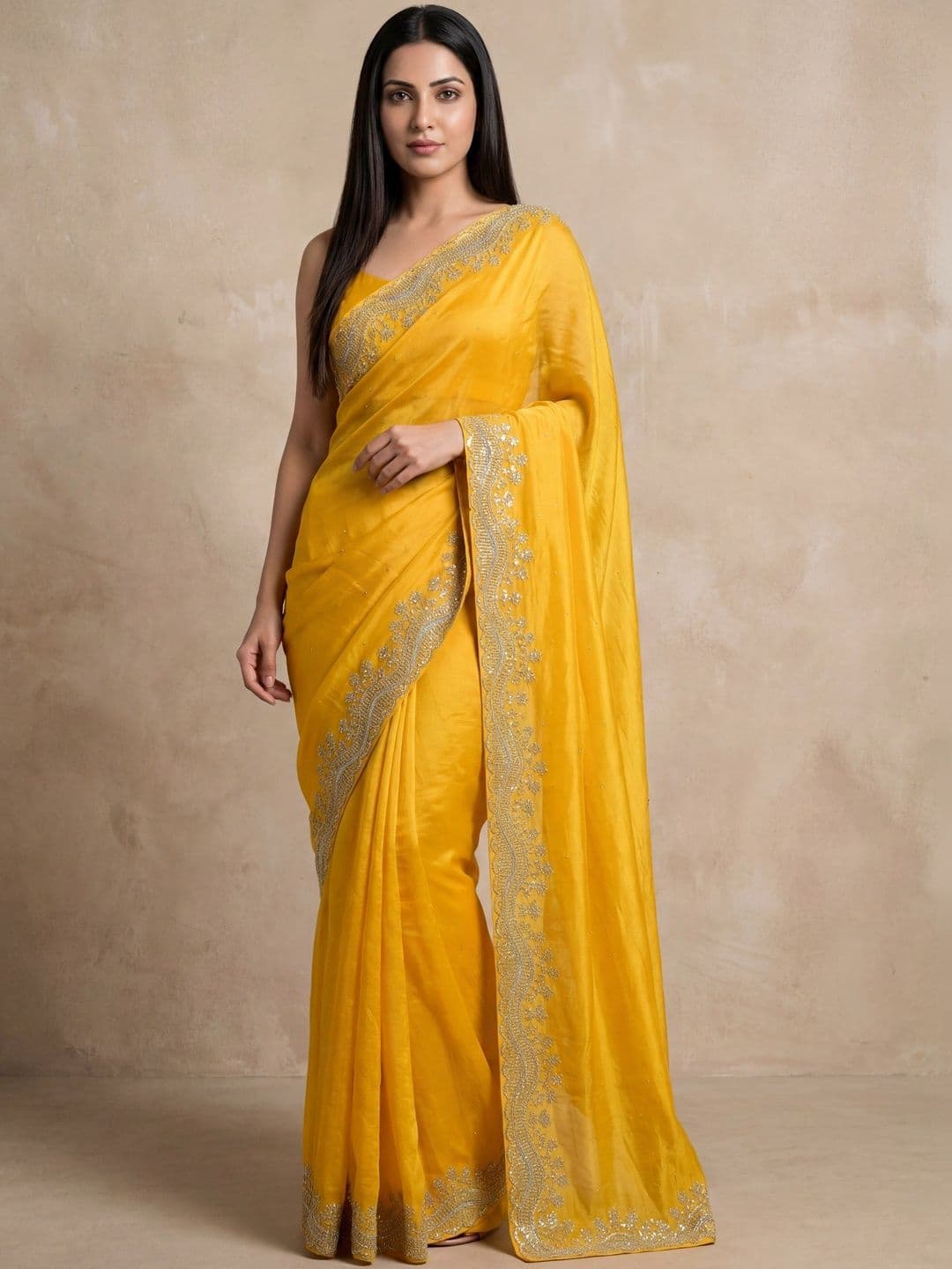 Anouk Mirage Embellished Beads and Stones Poly Chiffon Heavy Work Saree - view 1
