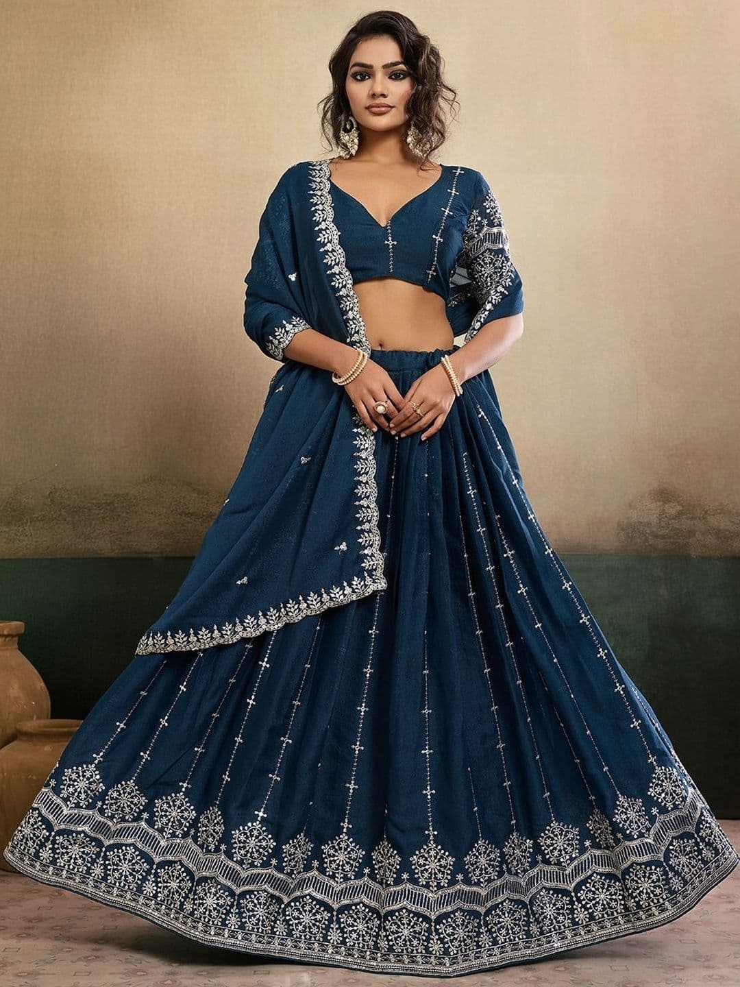 VenderVilla Embroidered Thread Work Semi-Stitched Lehenga & Blouse With Dupatta - view 1