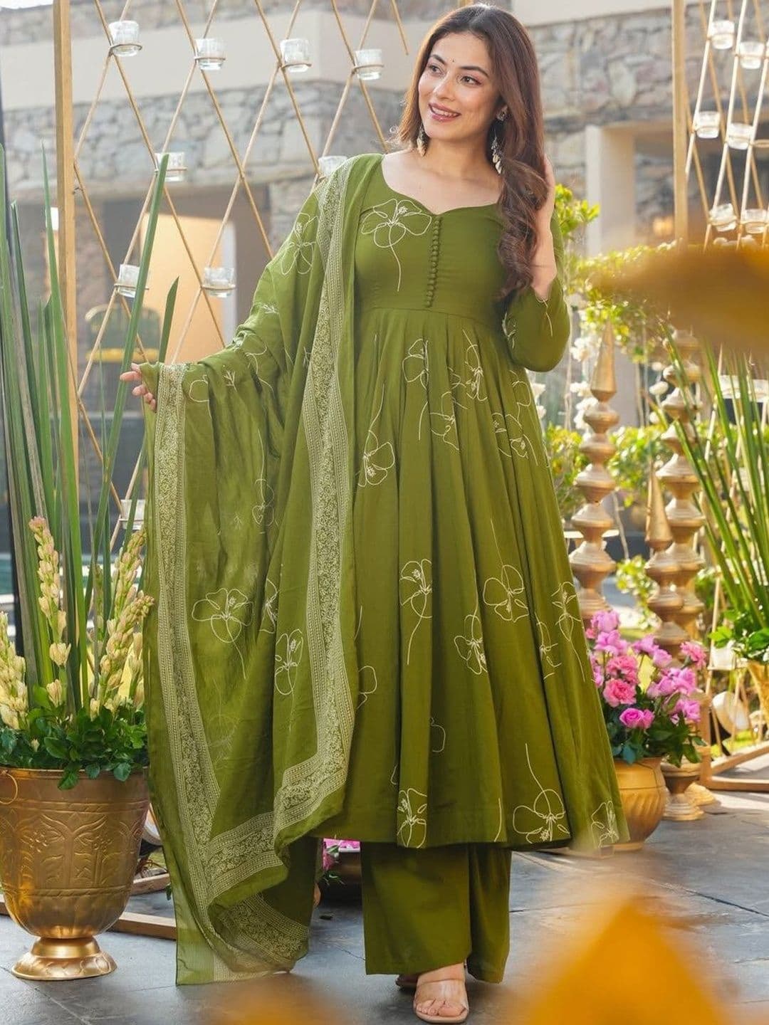 Anni Designer Women Floral Printed Empire Kurta with Palazzos & With Dupatta - view 1