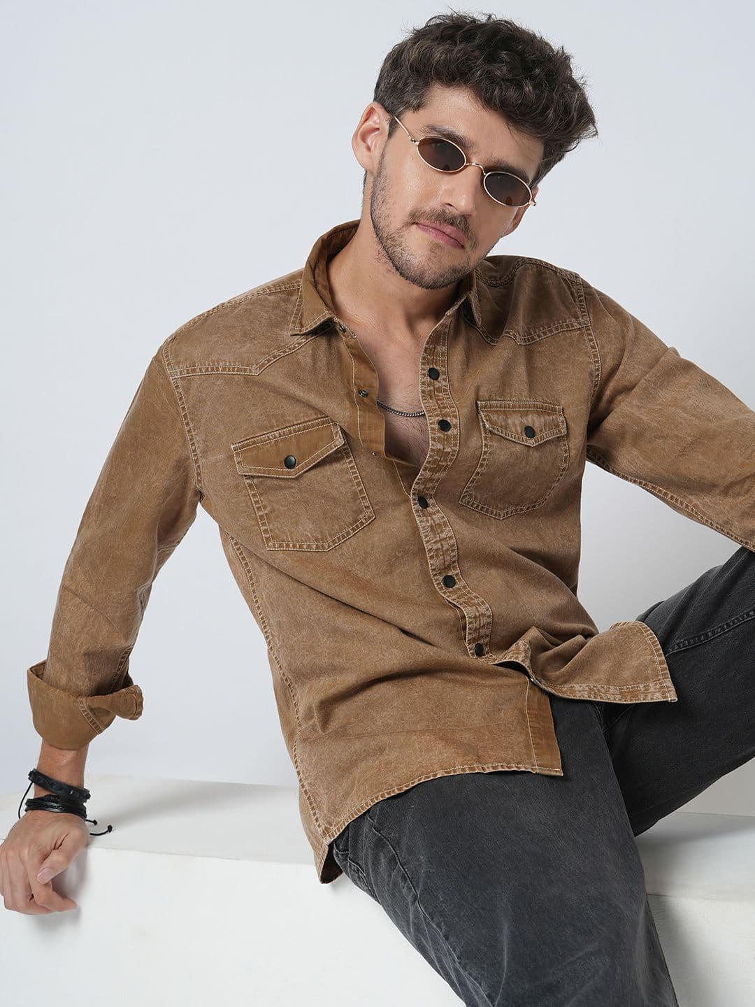 VASTRADO Rustic Bronze Acid Wash Double Pocket Shirt - view 1
