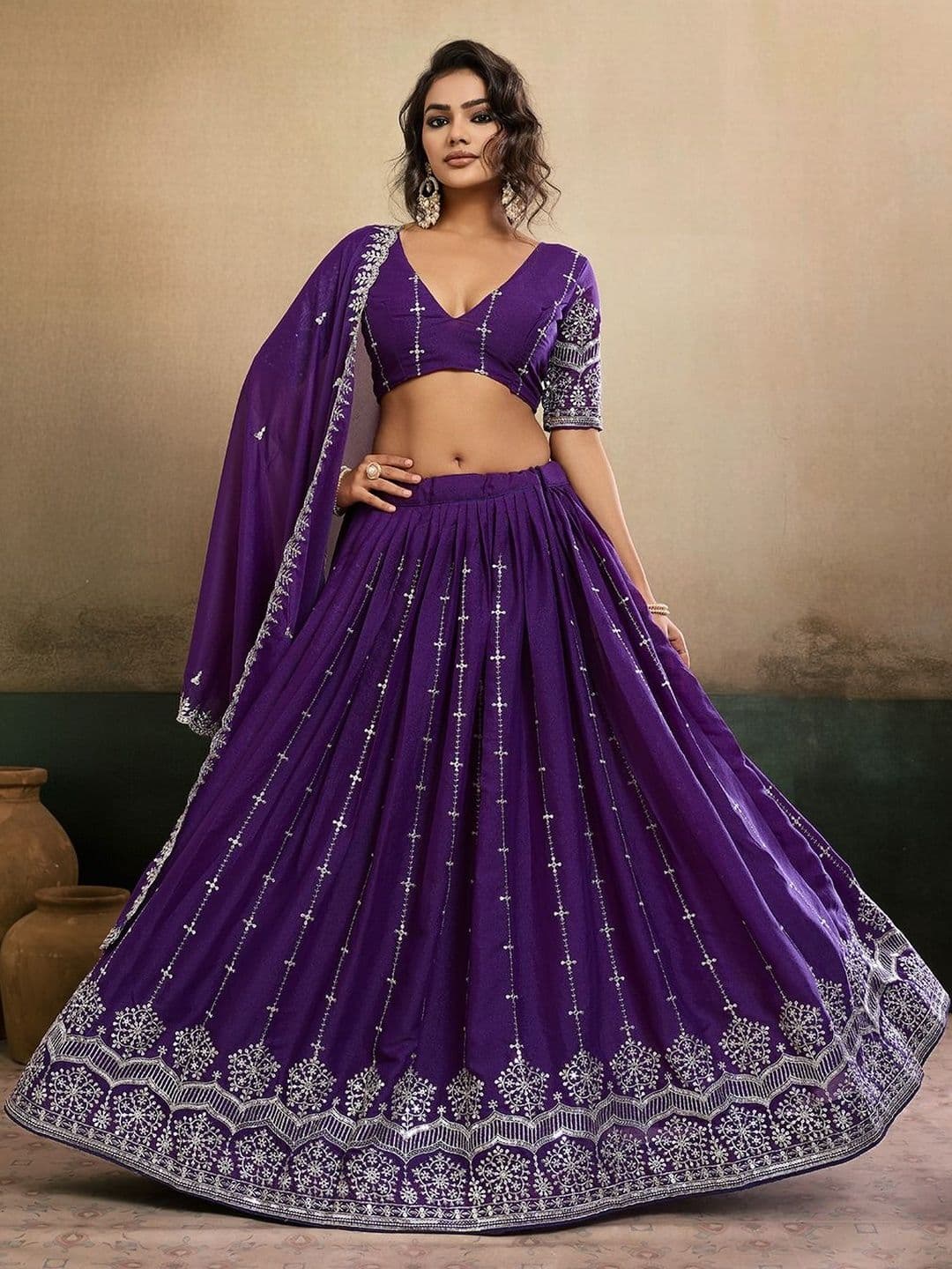 VenderVilla Embroidered Thread Work Semi-Stitched Lehenga & Blouse With Dupatta - view 1