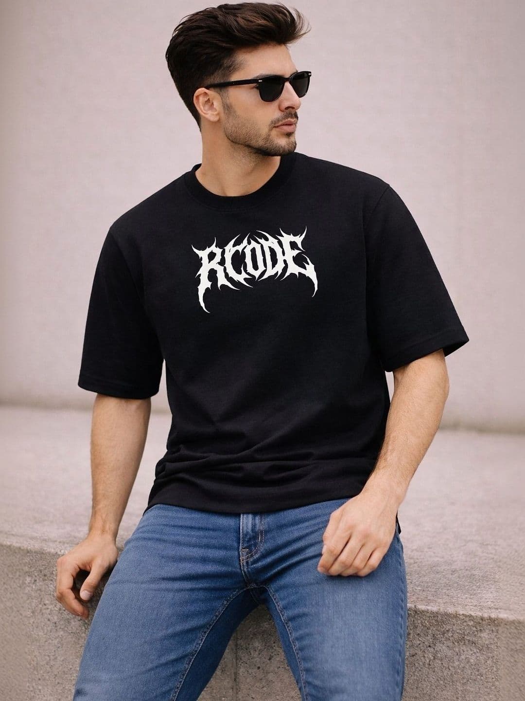 R.Code by The Roadster Life Co. Men Typography Printed Drop-Shoulder Sleeves T-shirt - view 1