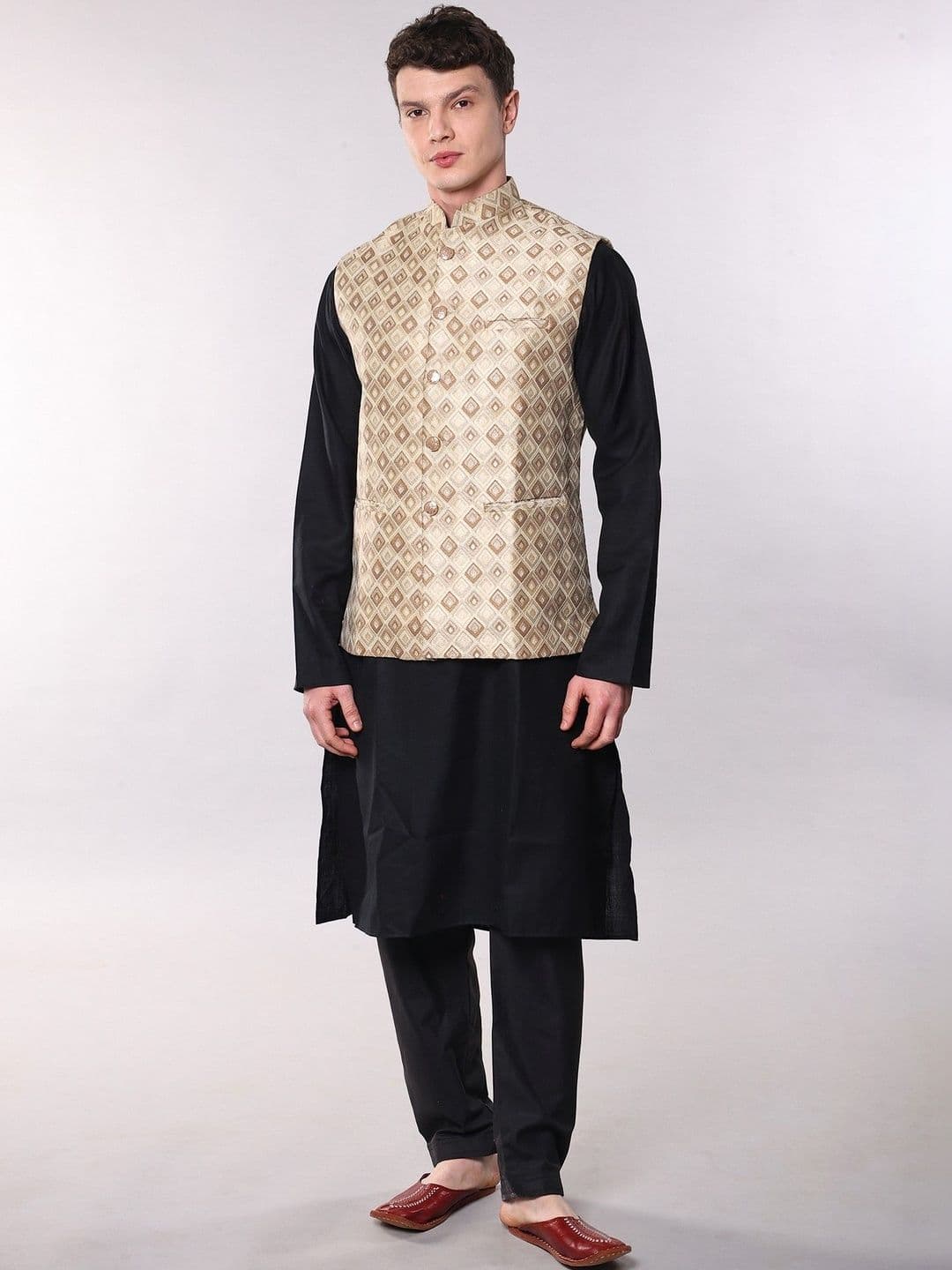 Exotic India Thread Embroidered Waistcoat With Front Pockets - view 1