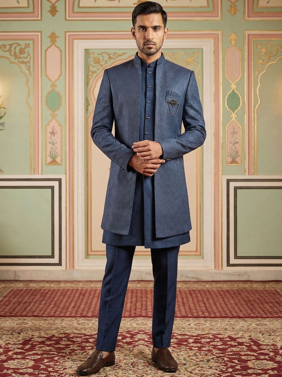 Jompers Textured Indo Western with Trousers