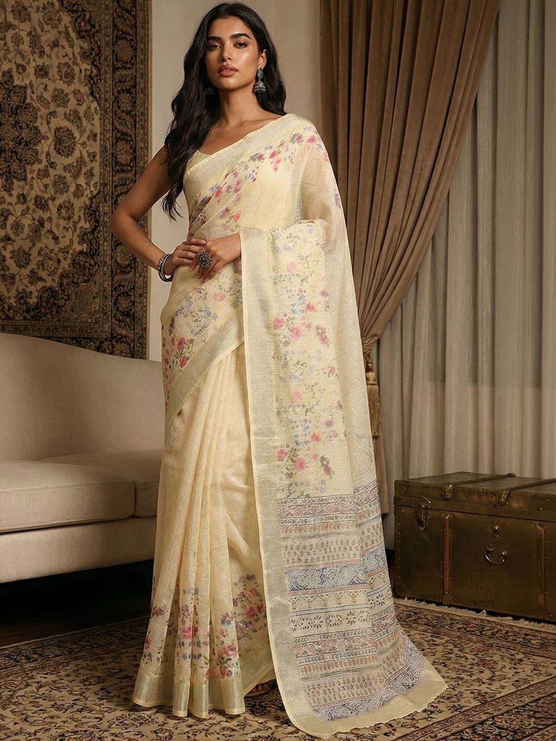 THREAD BOX Floral Pure Cotton Saree - view 1