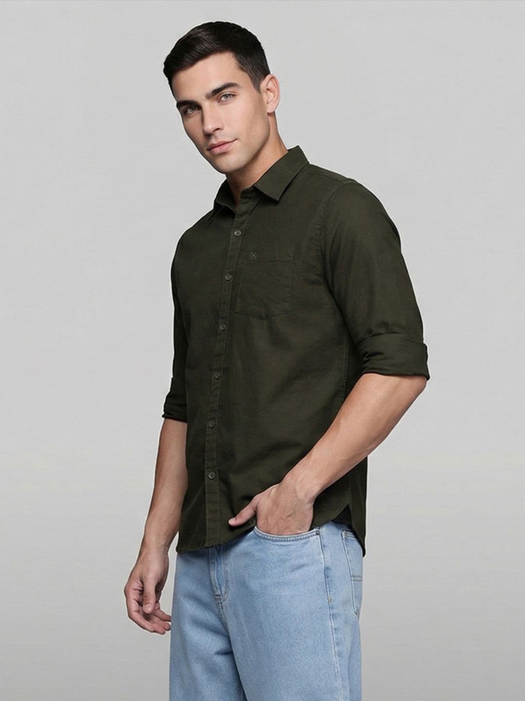 WROGN Men Slim Fit Solid Opaque Cotton Casual Shirt With Chest Pocket - view 1