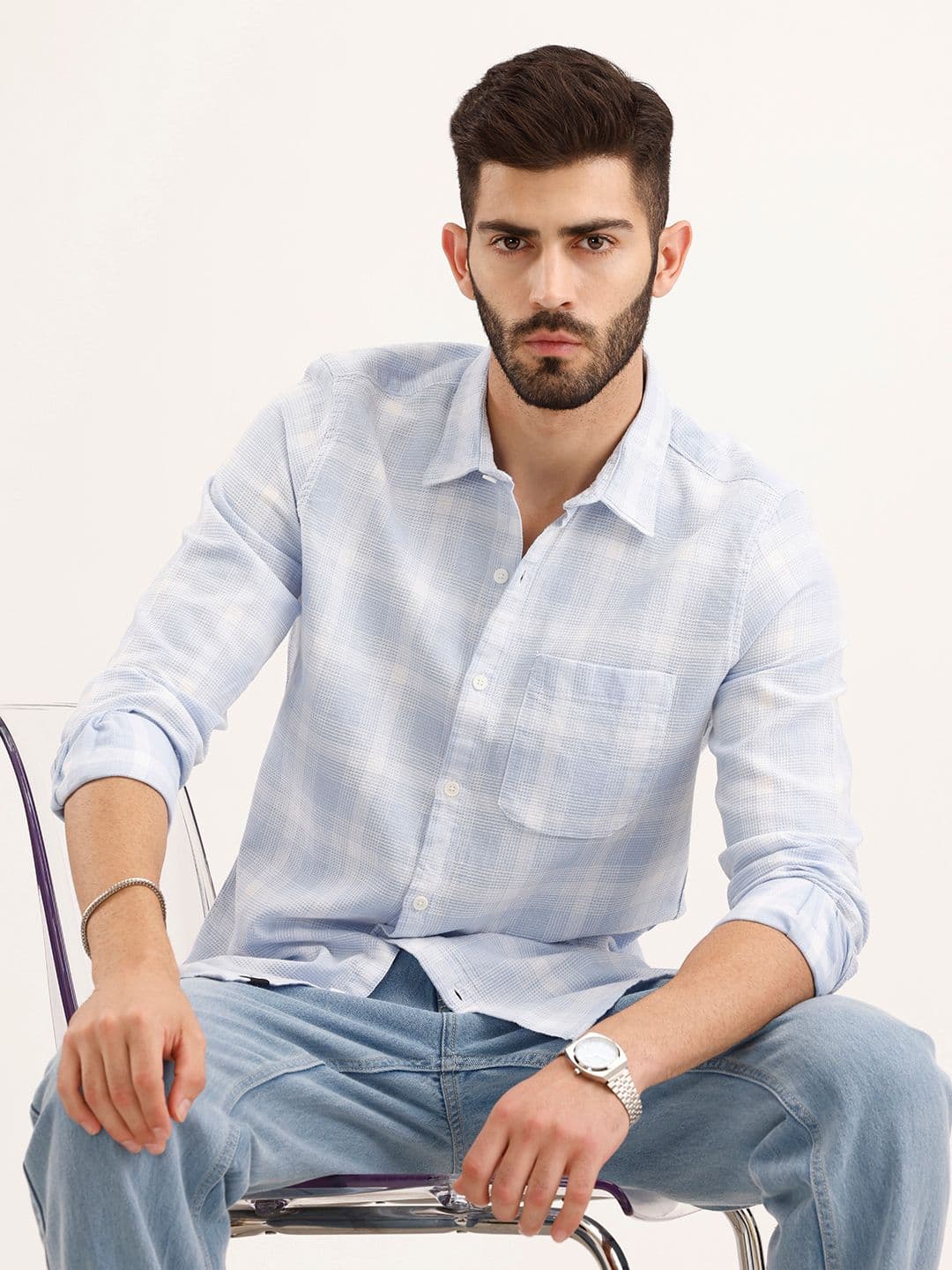 WROGN Pure Cotton Slim Fit Checked Casual Shirt - view 1