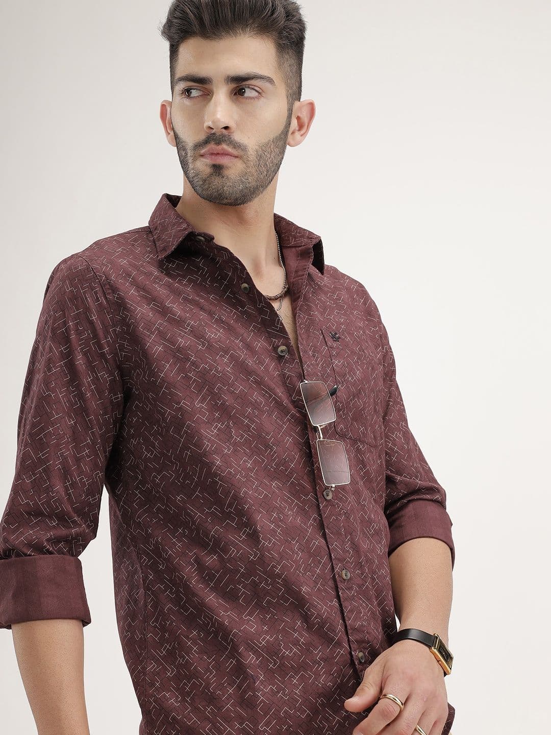 WROGN Geometric Printed Pure Cotton Casual Shirt - view 1