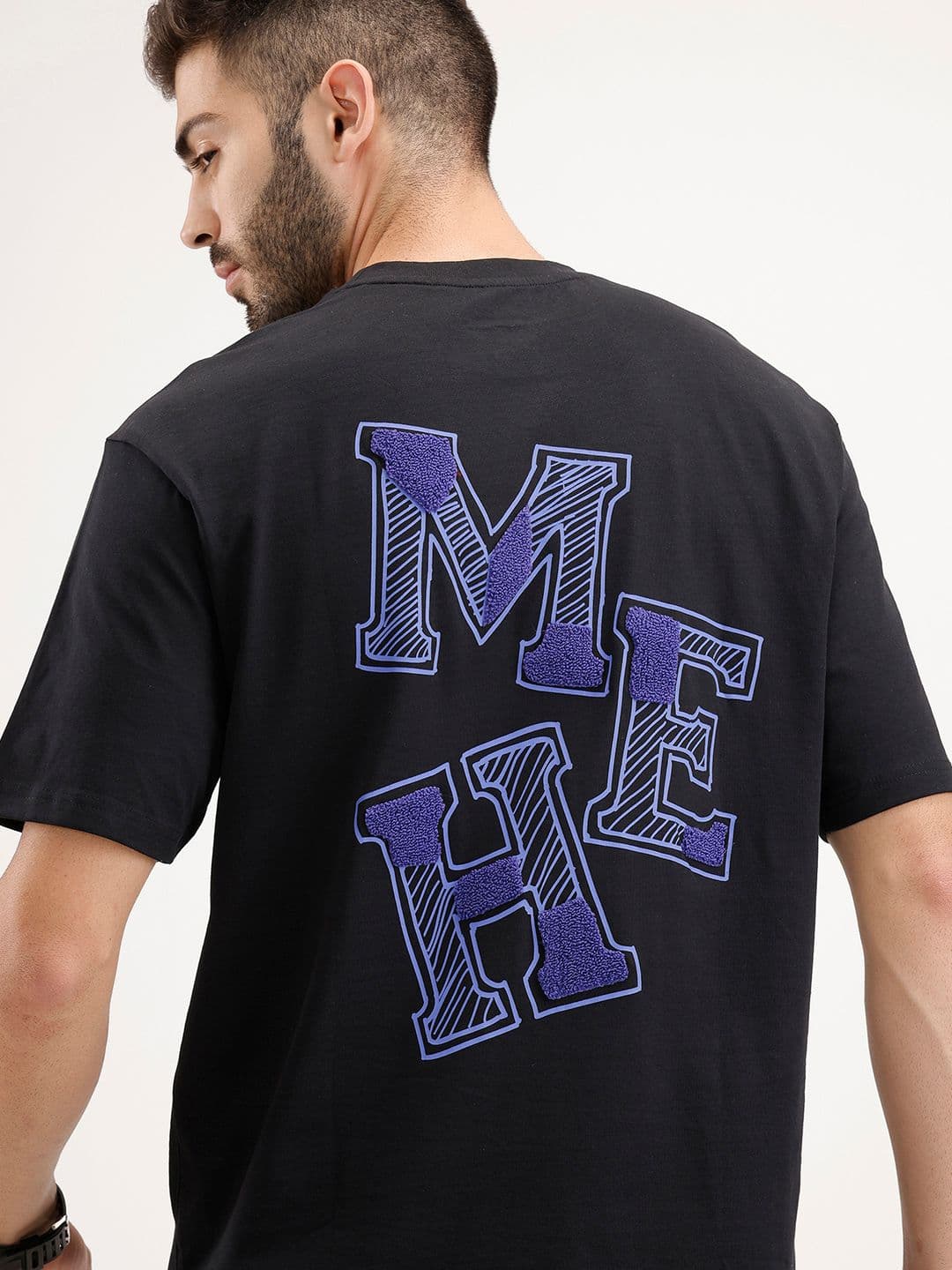 WROGN Oversized Fit Applique Typography Printed Pure Cotton T-shirt - view 1