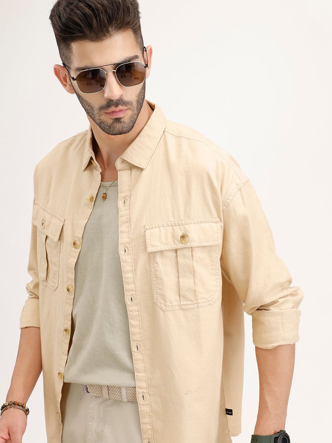 WROGN Oversized Drop-Shoulder Sleeves Pure Cotton Casual Shirt - view 1