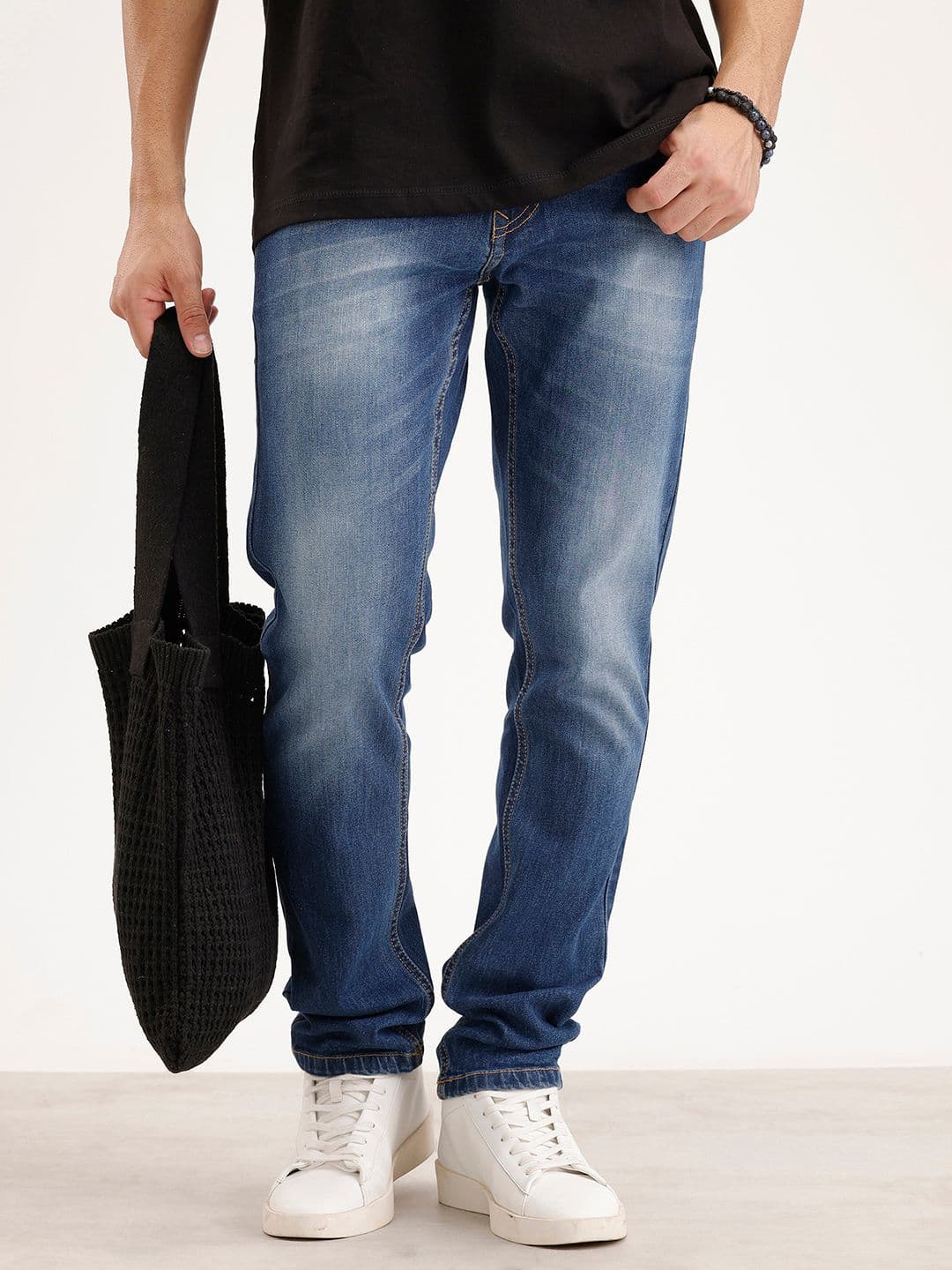 WROGN Men Slim Fit Mid-Rise Light Fade Stretchable Jeans - view 1